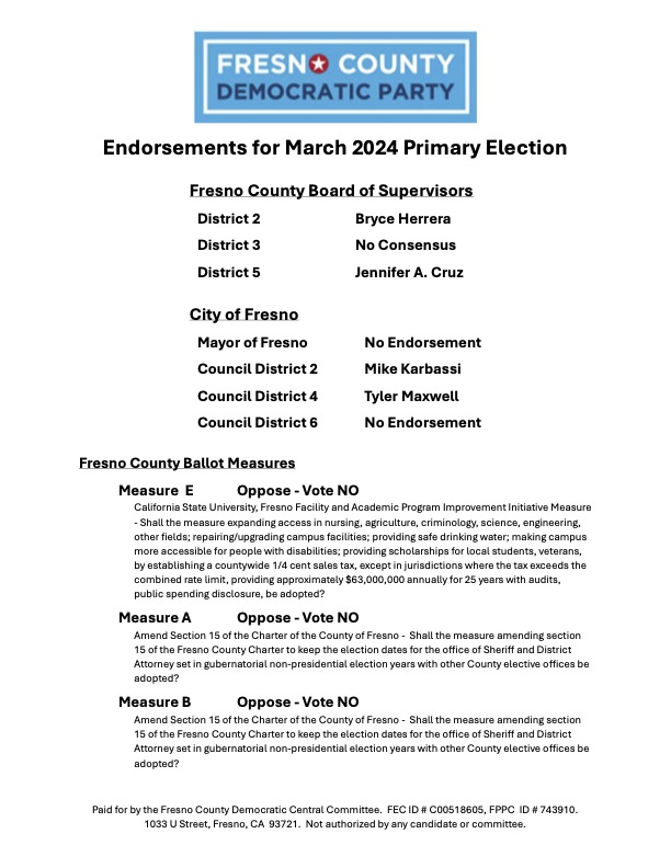 Endorsements for March 2024 Primary Election